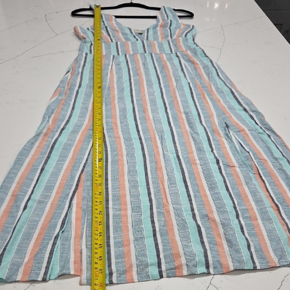Roxy Blue and Cream Striped Maxy Dress Sz L Two Front Openings Gentle Used - Picture 8 of 9